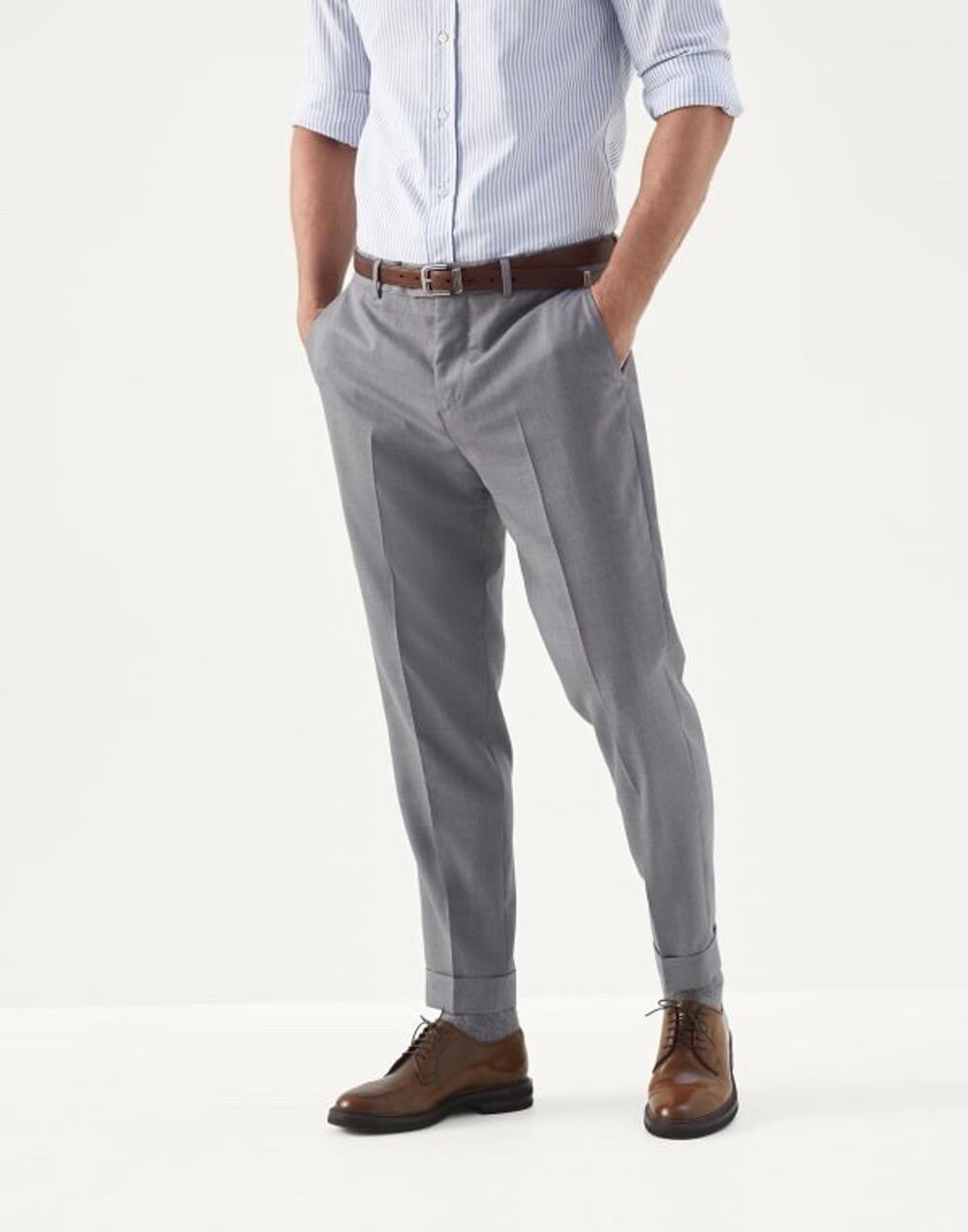 NWT Brunello Cucinelli Solid Gray Wool Trousers Size 54EU/38US $1500.00
